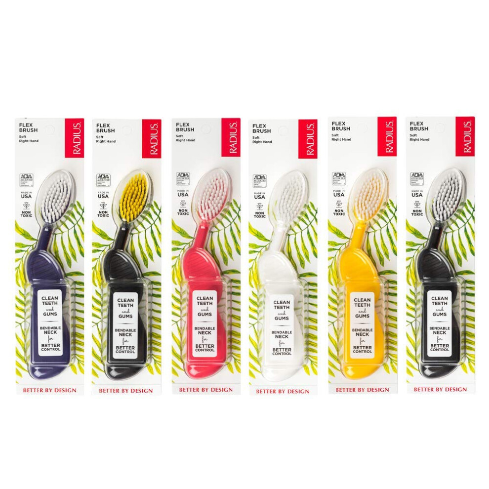 RADIUS Flex Brush with Soft Bristles Toothbrush BPA Free & ADA Accepted Designed to Improve Gum Health & Reduce Issues - Right Hand - Assorted - Pack-image-OPC-PFSTJZX-NEW