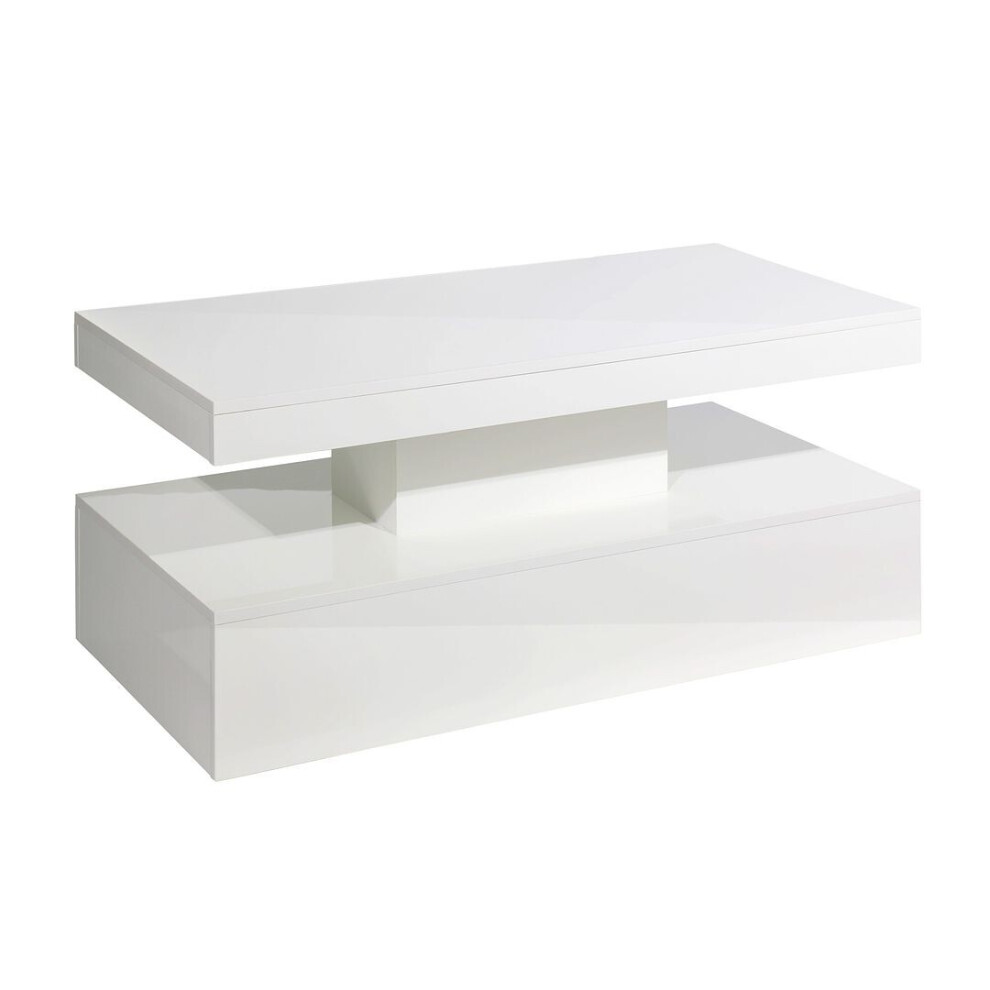 Table Basse Blanc Brillant avec LED RGB lumière télécommandée 100cm x 50cm x 39cm table basse rectangle -