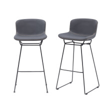 MMT Bar Stools Set of 2, Grey PU Leather, Sleigh Legs & Retro Style for Breakfast Bar, 47.5x50.5x99.5 cm (Grey)