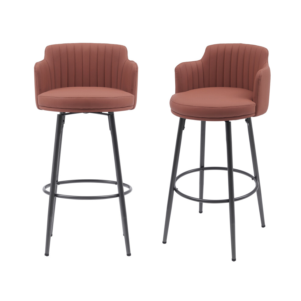 MMT Bar Stools Set of 2, Retro Swivel Design, PU Leather in Tan or Grey with Footrest, 46.5x49.5x96 cm (Tan)