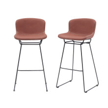 MMT Bar Stools Set of 2, Tan PU Leather, Sleigh Legs & Retro Style for Breakfast Bar, 47.5x50.5x99.5 cm (Tan)