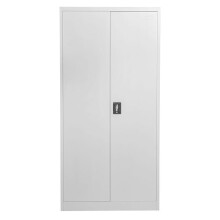 Grey Stainless Steel Filing cabinet with 4 shelves - 2 Door Lockable Filing Cabinet - Tall Metal Office Storage Cupboard