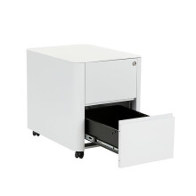 2 Lades Wit Gebogen Metaal Onder Bureau Mobiel Pedestal Eenheid Archiefkast - Volledig Gemonteerd