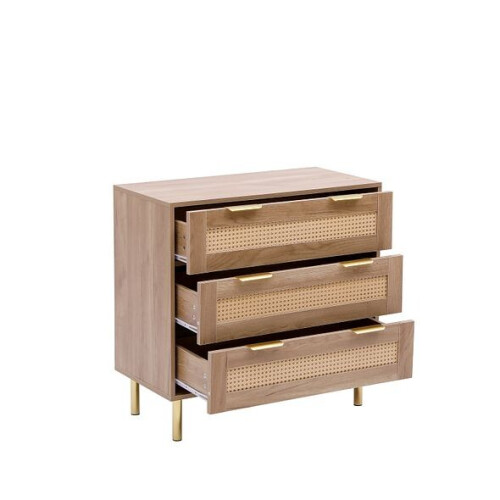 MMT Natural Chest with Rattan Fronts, 3 Storage Drawers