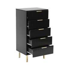 Black Gloss Chest of Drawers, Gold Handles & Legs, 5 Drawer