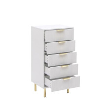 White Gloss Chest of Drawers, Gold Handles & Legs, 5 Drawer