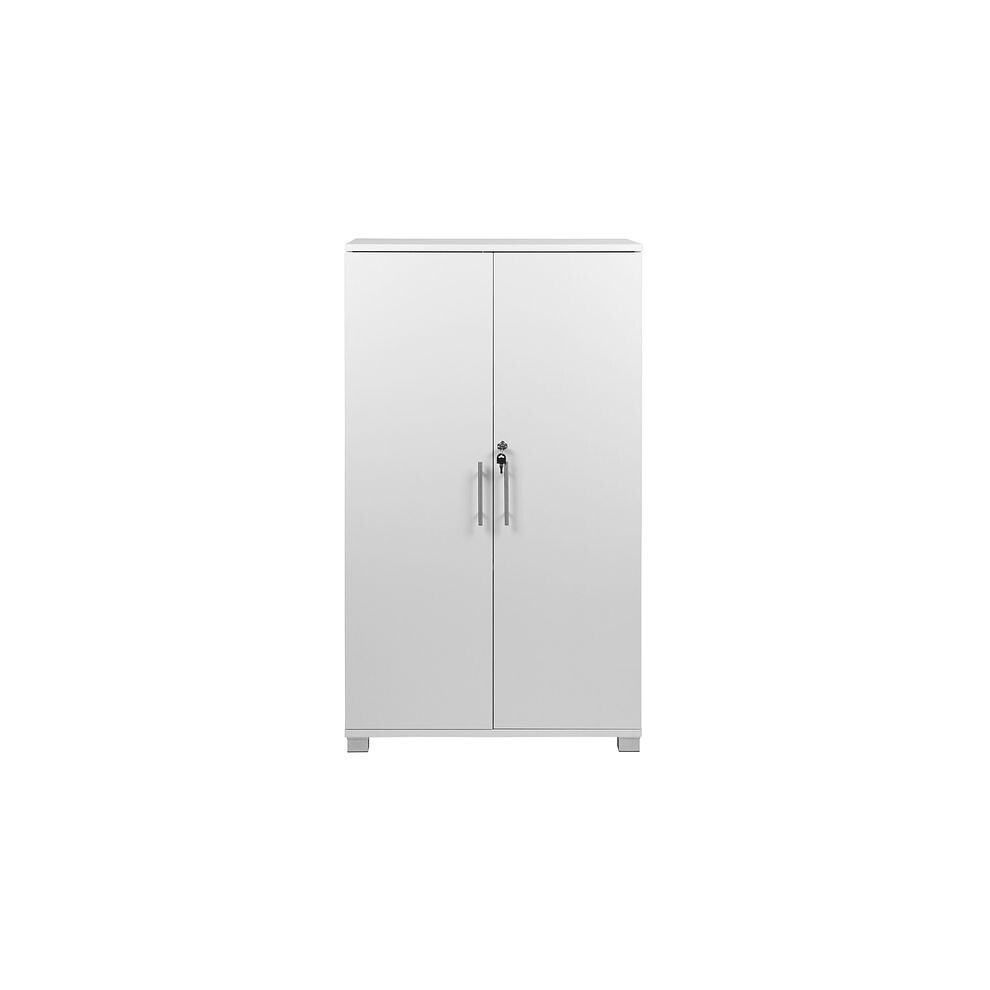 White wooden Filing cabinet with 2 shelves - 2 Door Lockable Filing Cabinet - Tall Office Storage Cupboard Organiser