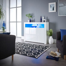 Modern White Matt Gloss Buffet Sideboard Cabinet with LED Lights- Length 116cm x Depth 35cm x Height 93cm