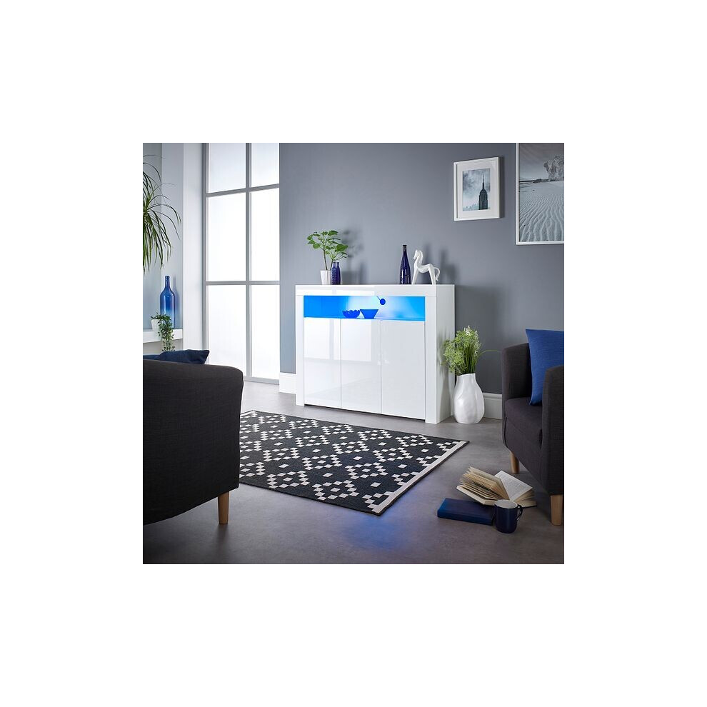 Mmt Furniture Designs Modern Matt Gloss Buffet Sideboard Cabinet With Led Lights- Length 116Cm X Depth 35Cm X Height 93Cm White