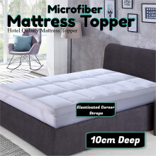 (Double) Mattress Toppers Microfiber 10cm/4inch Hotel Quality Box Stitch Anti Allergy Soft & Breathable Topper