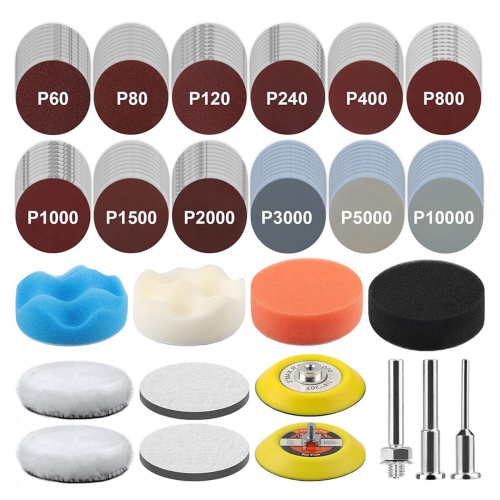 133 PCS 3 polegadas lixa disco broca polimento kit, 60-10000 grãos lixa polimento almofadas com gancho e discos de loop 2