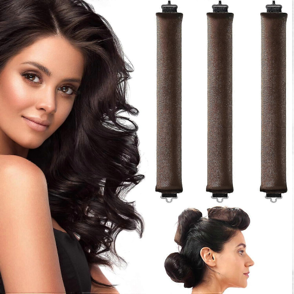 Brown (Brown) 3Pcs Heatless Hair Curler, Flexi Rods With Hook, Heatless Curling Rod For All Hair Types, No Heat Curlers To Sleep In, Overnight Heatless Curl