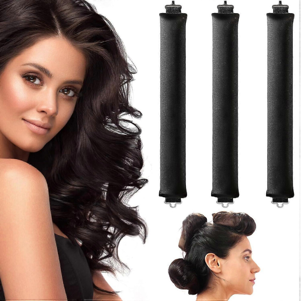 Black (Black) 3Pcs Heatless Hair Curler, Flexi Rods With Hook, Heatless Curling Rod For All Hair Types, No Heat Curlers To Sleep In, Overnight Heatless Curl