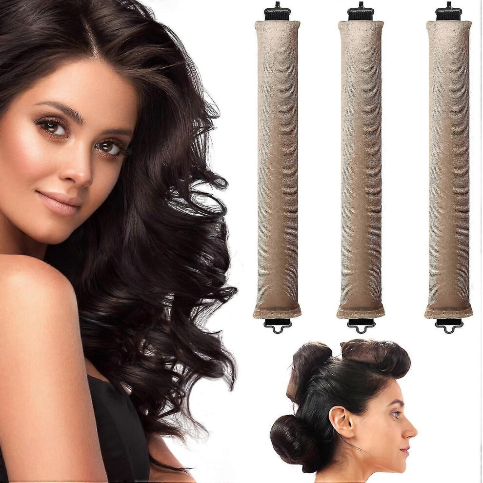 (Khaki) 3pcs Heatless Hair Curler, Flexi Rods With Hook, Heatless Curling Rod For All Hair Types, No Heat Curlers To Sleep In, Overnight Heatless Curl