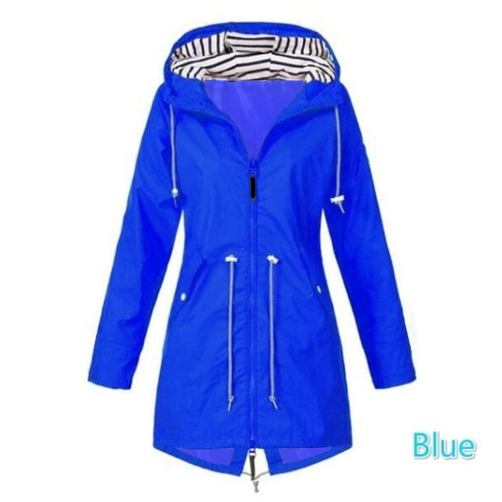 (blue, XXL) Women Rain Jacket Long Sleeve Waterproof Raincoat Hiking Running Coat Fashion Jackets