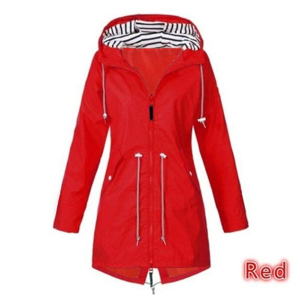 (red, XL) Women Rain Jacket Long Sleeve Waterproof Raincoat Hiking Running Coat Fashion Jackets