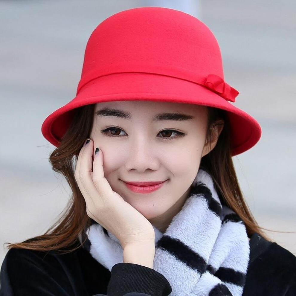 (red) Women&apos;s French New Autumn and Winter Jazz Woolen Hats Women&apos;s Fashion Retro Face Small Felt Hats