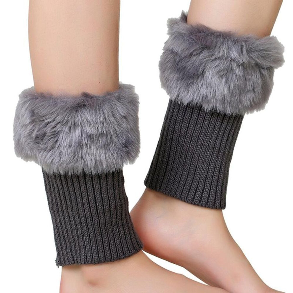 (dark gray, One Size) Faux Fur Solid Boot Knit Cuffs Boot Topper For Women Knitted Winter Ladies Comfy Knit Leg Warmers