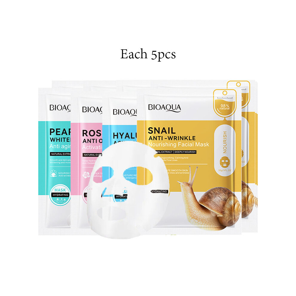 Bghone 20Pcs Snail Hyaluronic Acid Face Mask Skincare Moisturizing Hydrating Firming Facial Masks