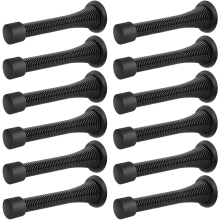 12 Pack Black Spring Door Stops, Flexible Stopper with Low Mounted Rubber Bumper Tips