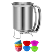 2-in-1-Teigspender aus Edelstahl, 800 ml, mit Quetschgriff, Pfannkuchen-Ausgießer, Krug, Misch- und Backwerkzeug