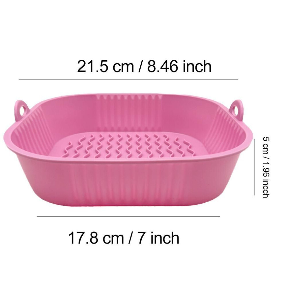 (pink, 21.5CM) 22CM Silicone Air Fryer Baking Basket Liner Tray Food Safe Reusable Square BBQ Barbecue Pad Plate Airfryer Oven Baking Mold Pot Pan for Kitchen