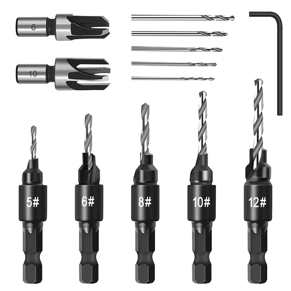 Countersink Drill Bit Set, Woodworking Chamfer Adjustable Tools On Counter Sink Holes With 1/4Inch Hex Shank 4851337853151