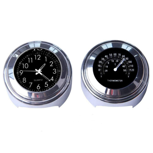 2PCS Relógio de quartzo para motocicleta e termômetro 7/8 polegadas à prova d'água para guidão de bicicleta, acessórios universais de alumínio 1