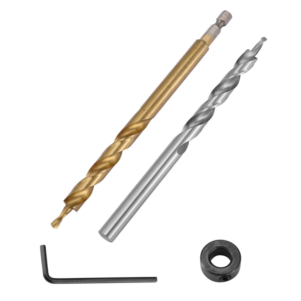2Pcs 1/4 Inch Hex Shank Pocket Hole Drill Bit + 3/8(9.5Mm)Replacement Twist Step With Depth Stop Collar For Manual Jig System Guide Tools Kit 4851337861316