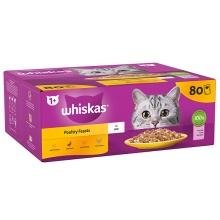 Whiskas 1+ Poultry Feasts Wet Cat Food Pouches in Jelly 80 × 85g Pouches