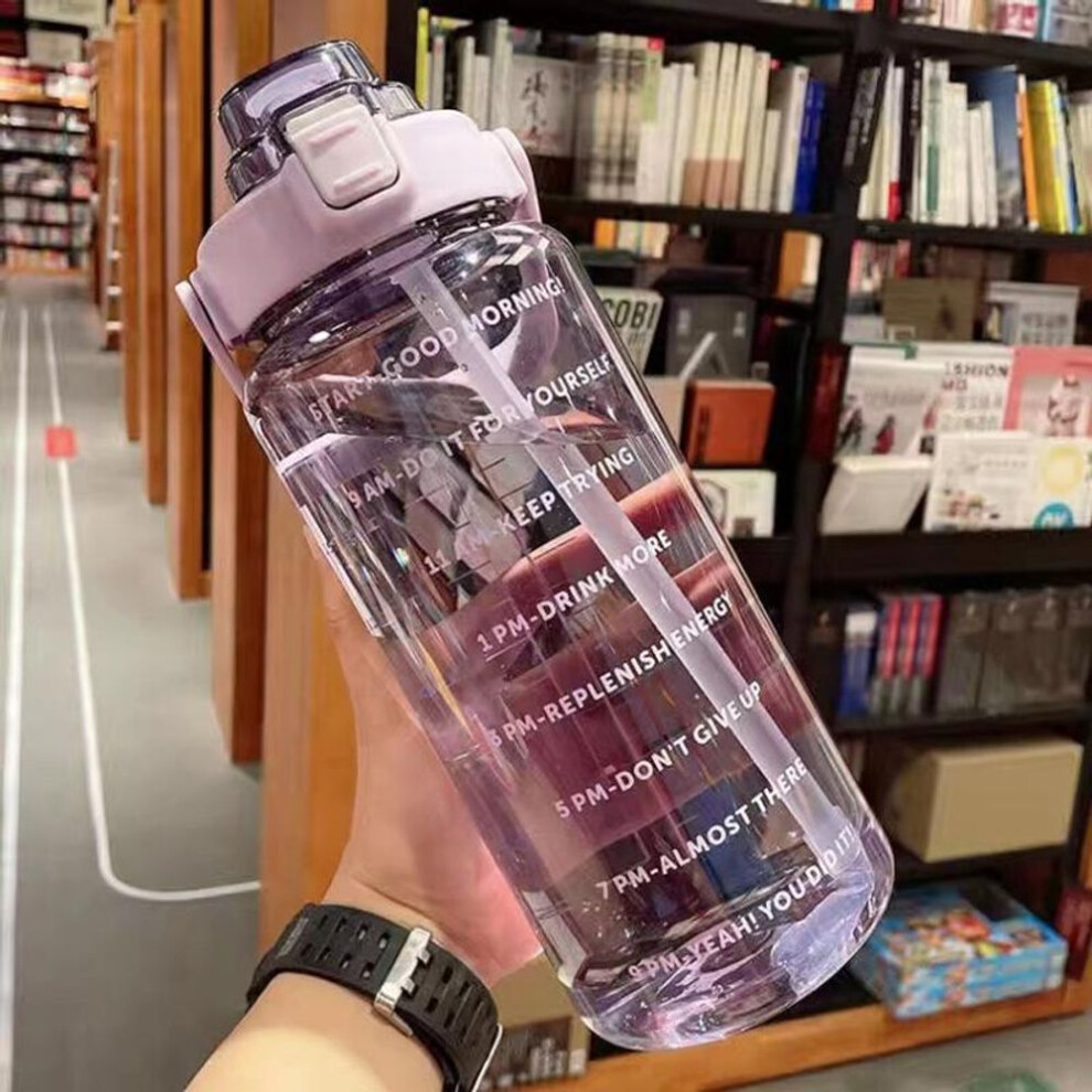 (purple) 2 Liter Water Bottle With Straw Female Jug Girls Portable Travel Bottles Fitness