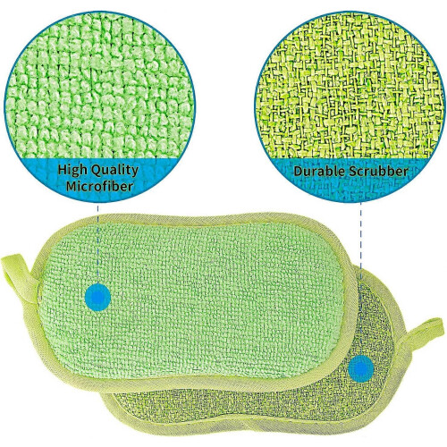 12 Double-Sided Non-Scratch Scraper Pads Antibacterial Microfiber Sponge Kitchen Cleans All Surfaces Effectively. Ideal for plates, pans. Washable dis 1