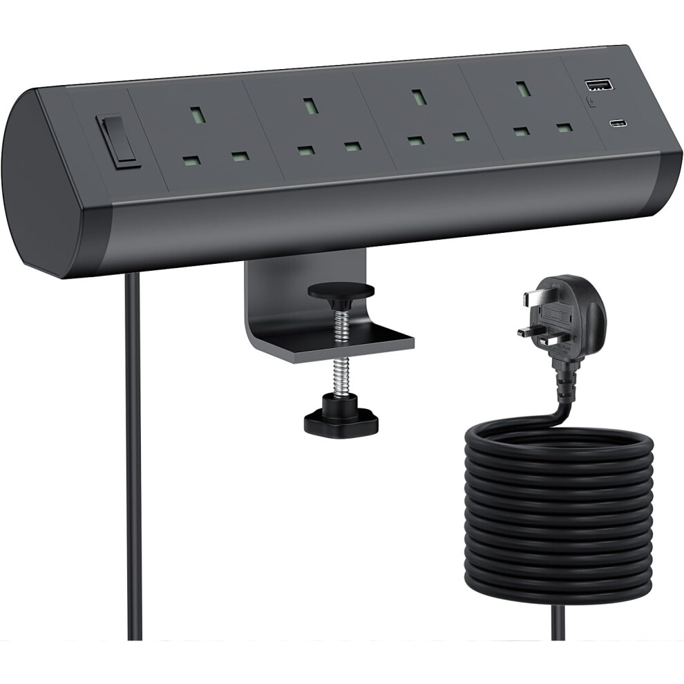 (S700 4AC) Desktop Power Strip with USB, Aluminum 4-Way Desktop Power Strip with Switch, 1 USB C Port, 1 USB A Port and 3m Cable