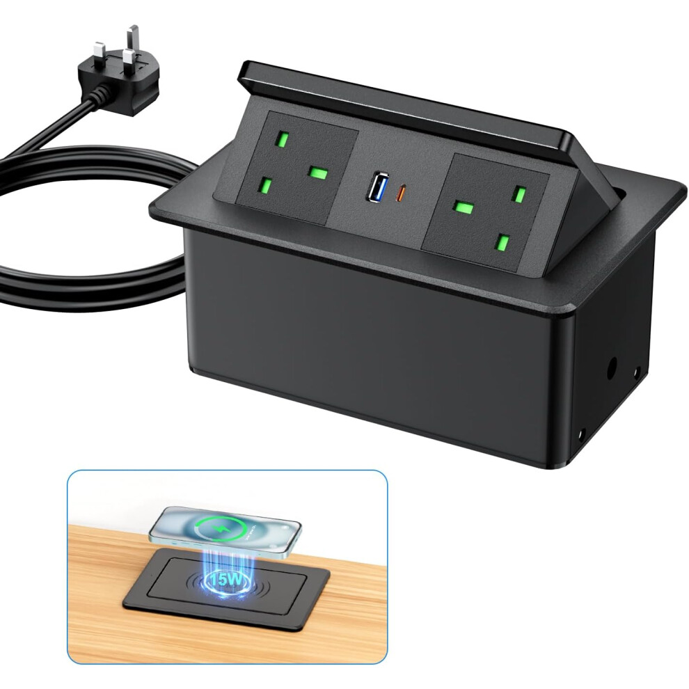 Flush power strip for wireless charger, flush power strip with usb cpd 20wan usb-a 18w, black