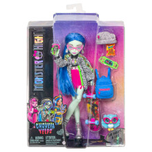 Monster High Ghoulia Yelps bewegliche Puppe (26 cm) mit blauen Haaren, Haustier und Zubehör, Geschenk für 3-Jährige und älter