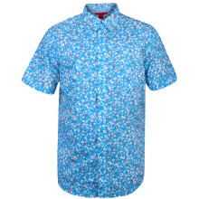 (Aqua Flower, M) Mens Hawaiian Shirt PartyFloralSummer Collared Top