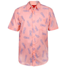 (Coral Pineapple, XL) Mens Hawaiian Shirt PartyFloralSummer Collared Top