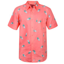 (Pink Pineapple , L) Mens Hawaiian Shirt PartyFloralSummer Collared Top