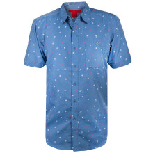 (Denim Anchor , L) Mens Hawaiian Shirt PartyFloralSummer Collared Top
