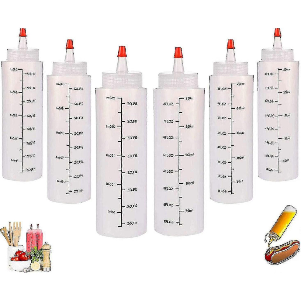 Squeeze Bottle, Squeeze Bottle with Cap, 6 Pack 8oz Squeeze Condiment Bottles for Ketchup
