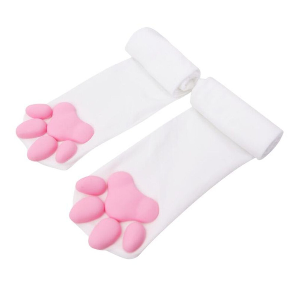 (white) Cat Paw Socks For Women Girls Kawaii 3D Cat Claw Toe Beanies Cute Gift Pawpads Cosplay Cat Paw Pad Thigh High Socks