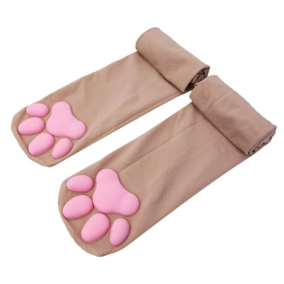 (nude) Cat Paw Socks For Women Girls Kawaii 3D Cat Claw Toe Beanies Cute Gift Pawpads Cosplay Cat Paw Pad Thigh High Socks