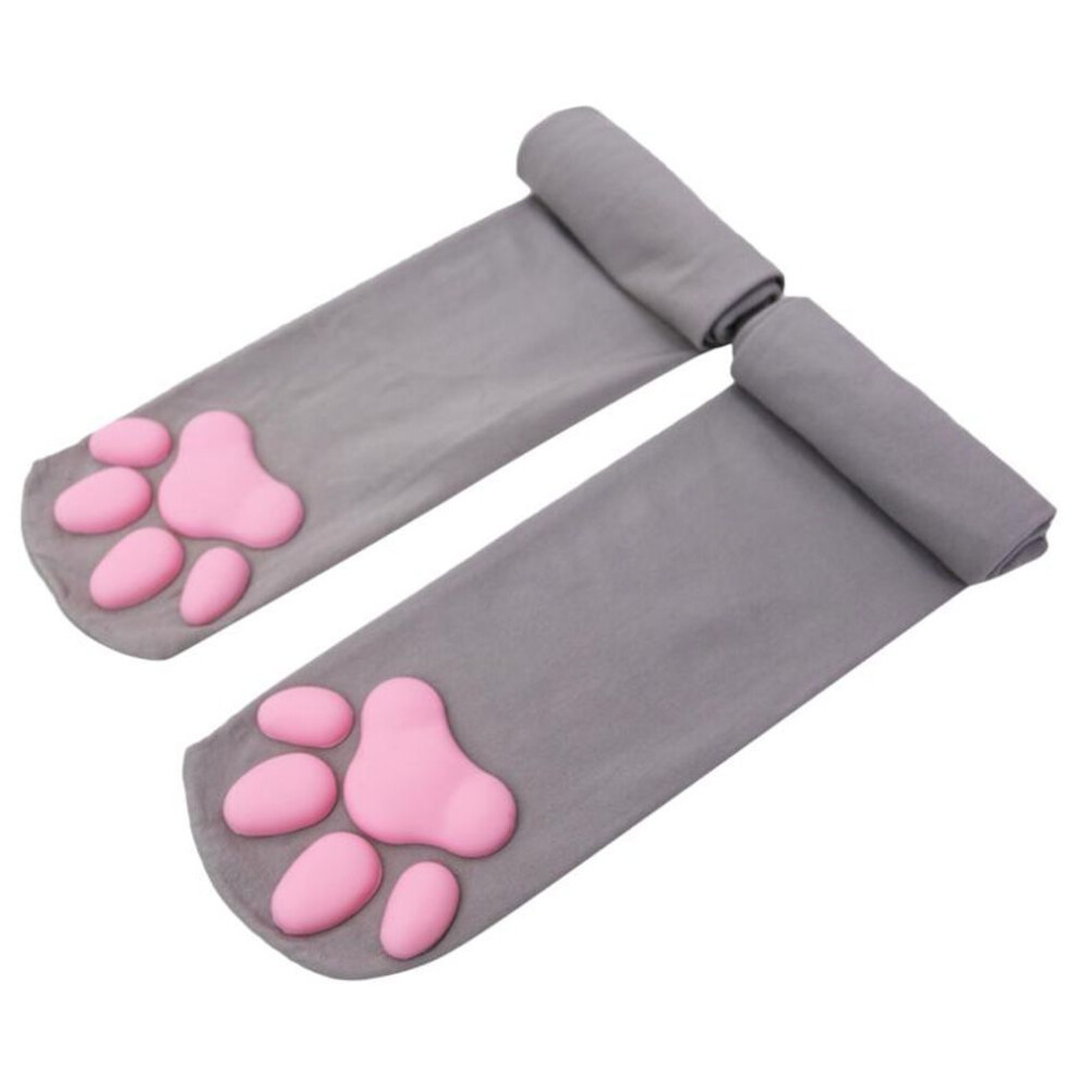 (grey) Cat Paw Socks For Women Girls Kawaii 3D Cat Claw Toe Beanies Cute Gift Pawpads Cosplay Cat Paw Pad Thigh High Socks