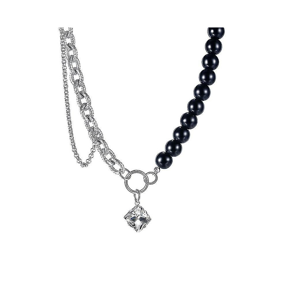 Fashion Round Bead Necklace Glass Stone Chain Cubic Zirconia Pendant Jewelry