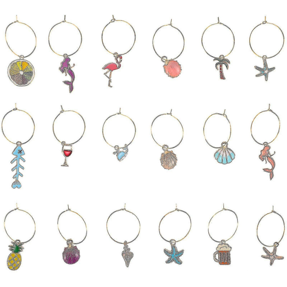 18 Pcs Beach Gifts Wedding Wine Charm Drinking Glass Identifiers Animal Glass Marker Glass Shell Charms Tropical Glass
