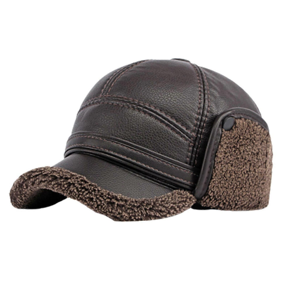 (Coffee) Hat Men\'s Winter Ear Protection With Visor Windproof Earflap Skull Cap Trapper Hunting Ski Hat Baseball Cap