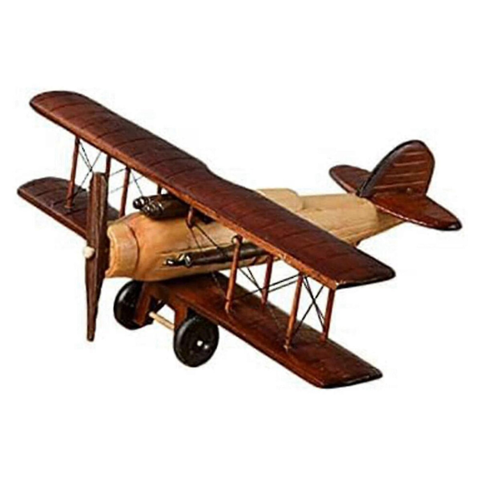 Retro Aircraft Handicraf Wooden Airplane Model,vintage Biplane Model Desktop Decoration Photo Props