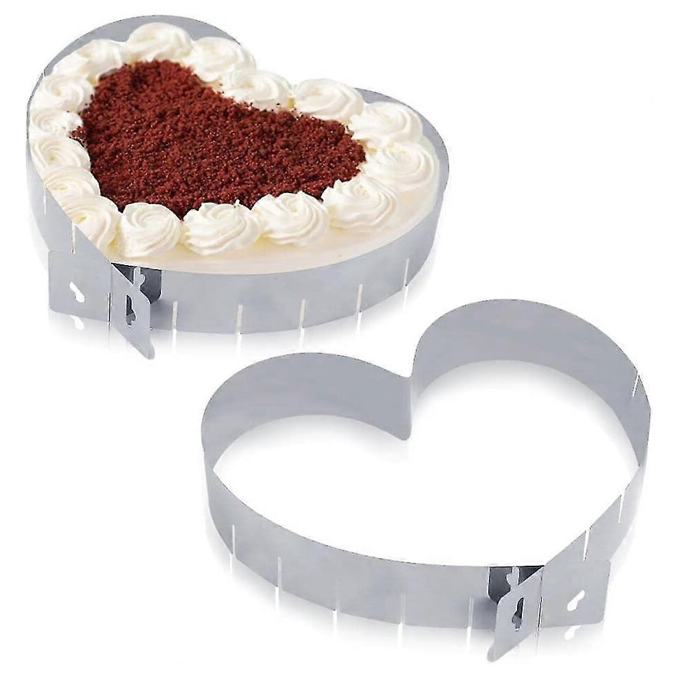 2pcs Stainless Steel Mousse Cake Baking Ring Cutter - Heart Shape Cake Mold - Size Adjustable
