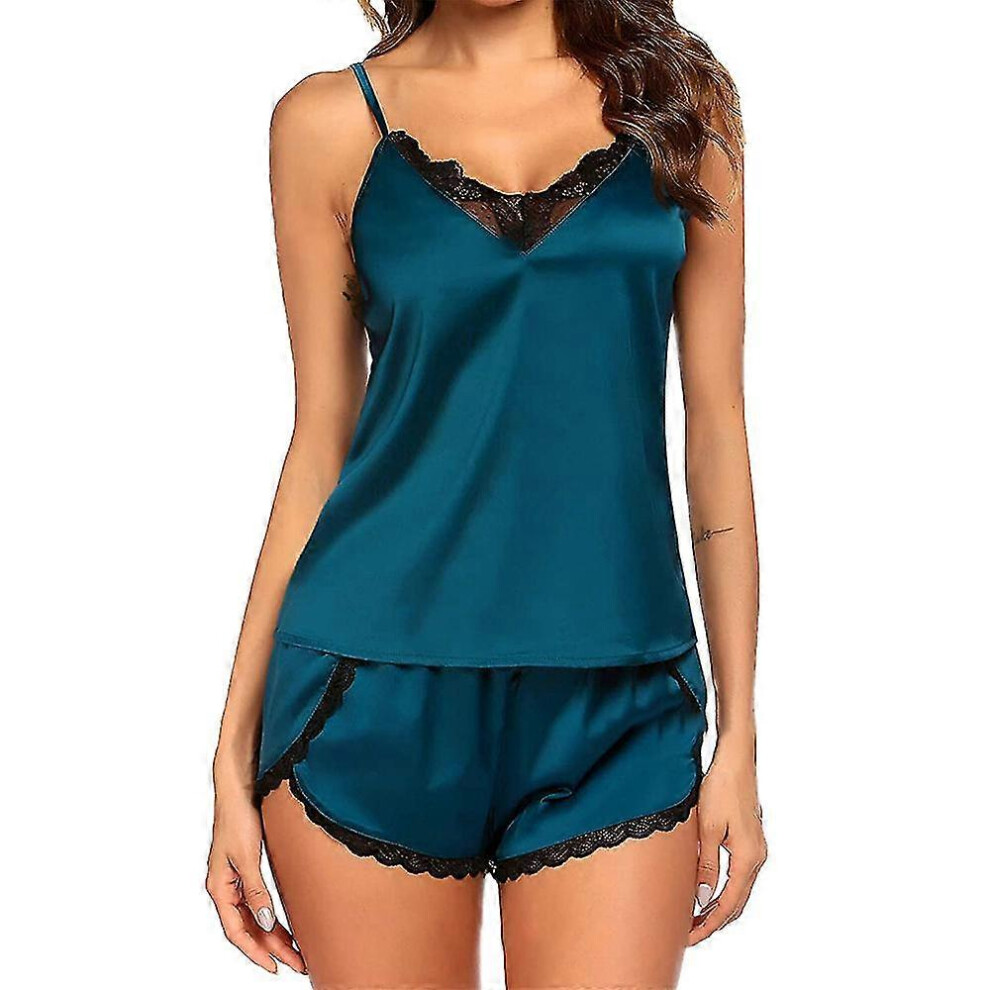 (M) Women's Lace V-neck Cami Pajamas Set Lingerie Vest Tops Shorts Sleepwear Pjs Loungewear