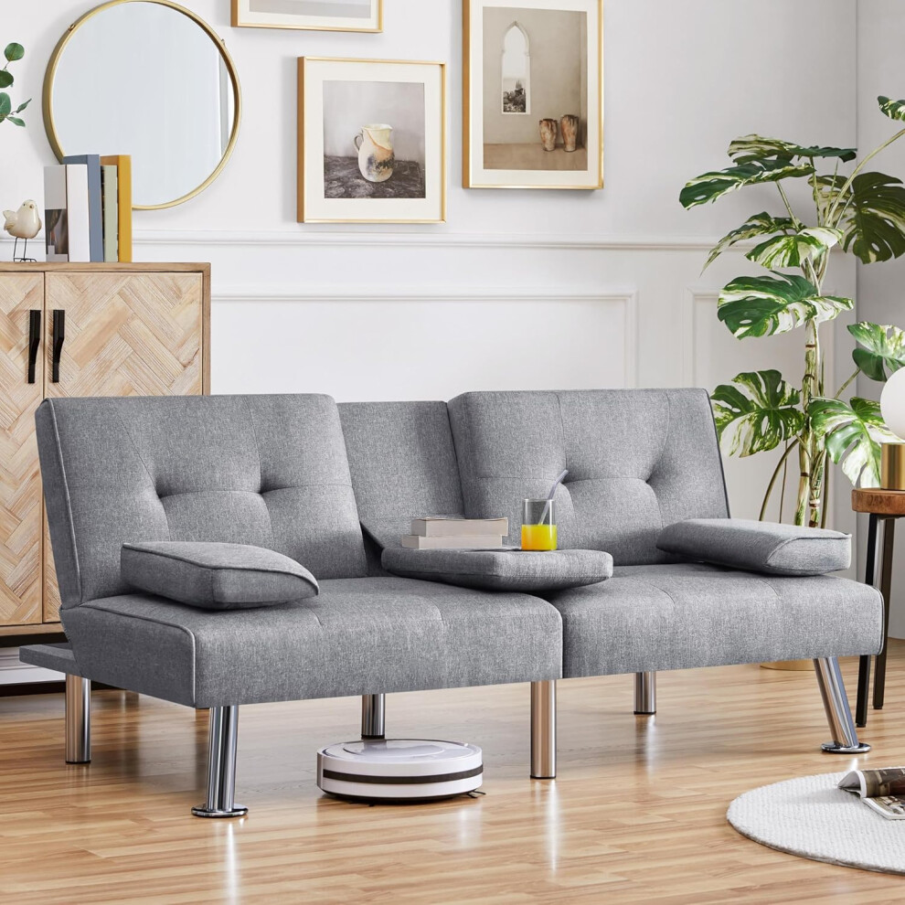 (Grey) Garland Adjustable Leather Sofa Bed w Drink Holder